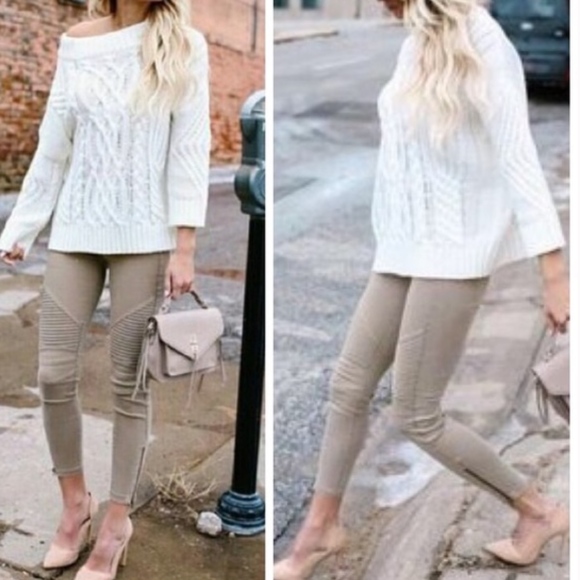 💝Ride My Moto Biker leggings w/ankle zipper KHAKI - Picture 1 of 3